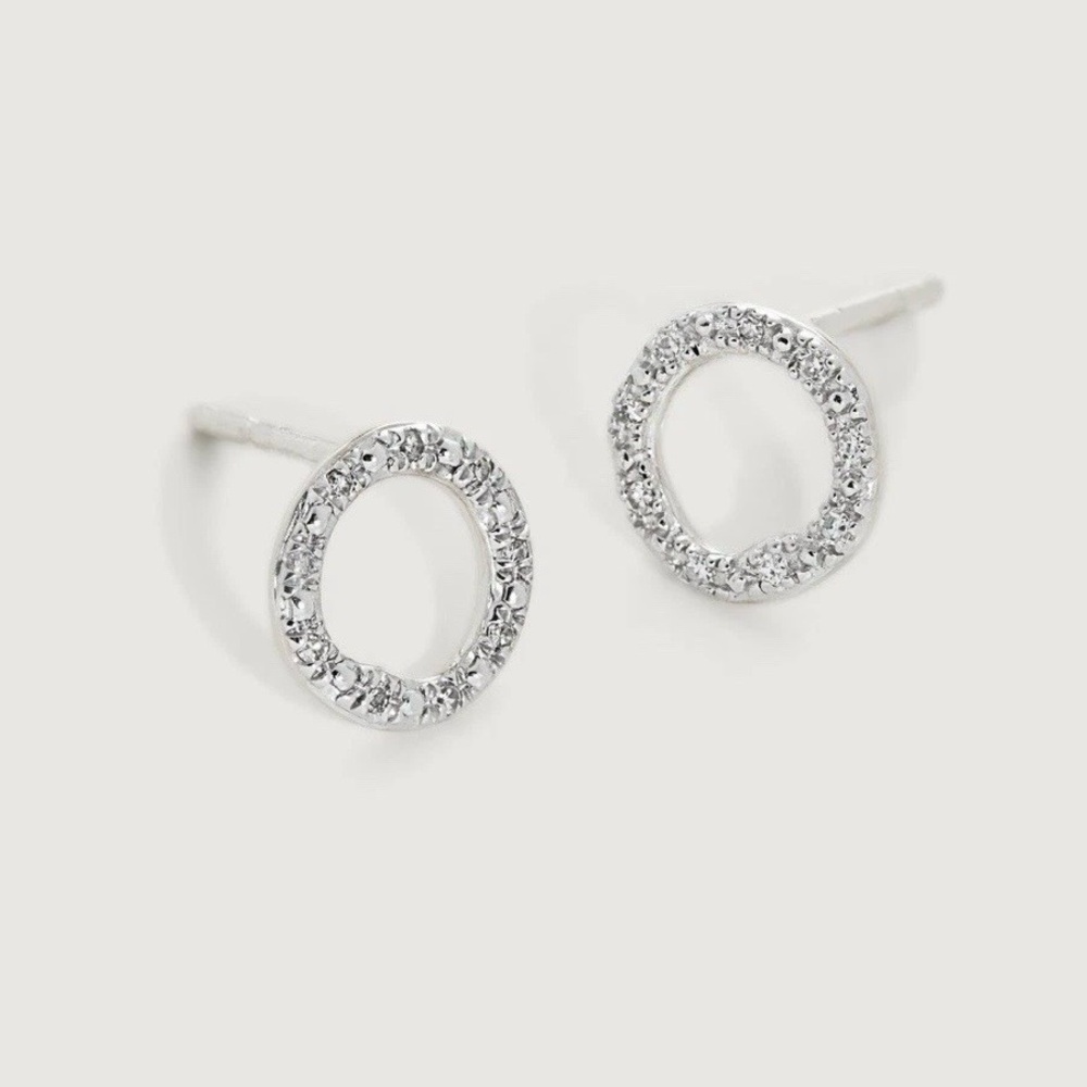 Monica Vinader Riva Circle Diamond Pave Stud Earrings Sterling Silver - Picture 8 of 8